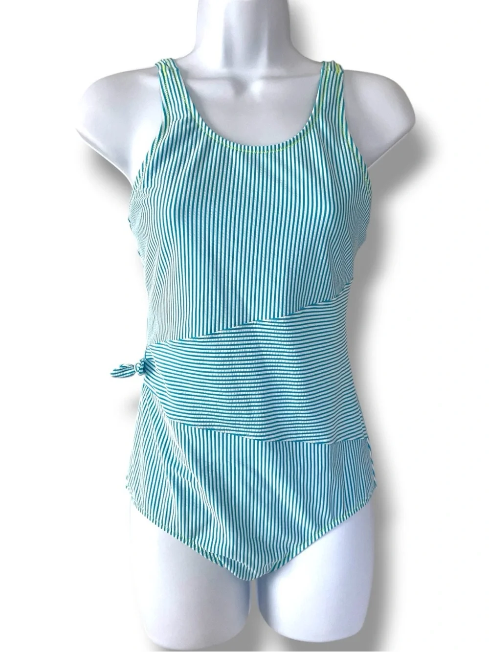 Coastal One Piece Swimsuit Lands End Striped Blue White Nautical Swimwear